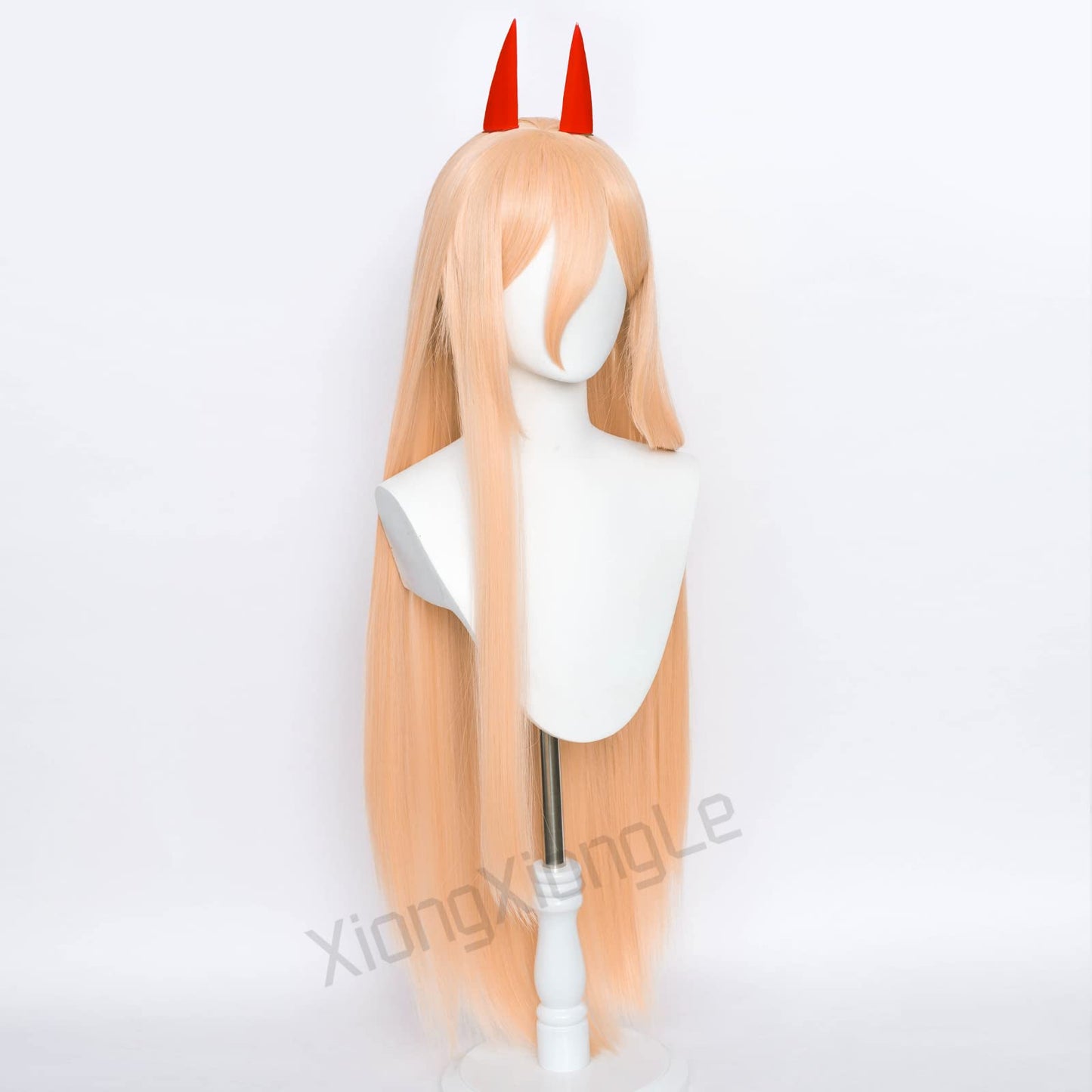 XiongXiongLe Power Orange Long Straight Cosplay Wig Anime Chainsaw Man Horns Heat Resistant Fiber Synthetic Women's Costume Hair with Cap Wig for Party Halloween(Power)