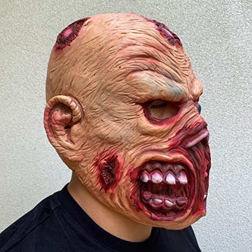 nezababycos Scary Zombie Mask Halloween Horror Dead Monster Costume Creepy Bloody Walking Demon Props for Adult Men Women Latex (A)