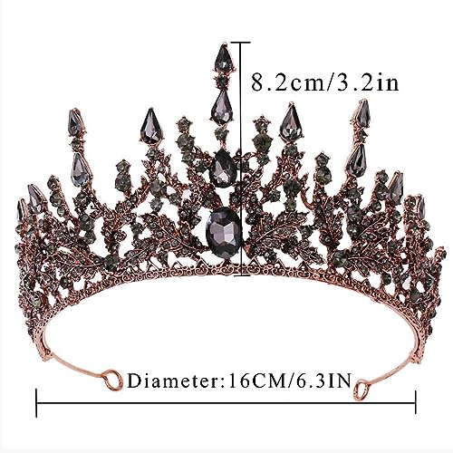 Obmyec Crystal Crown Black Leaf Queen Tiaras Party Headpieces Rhinestone Head Crowns Gothic Bridal Hair Accessories for Women and Girls