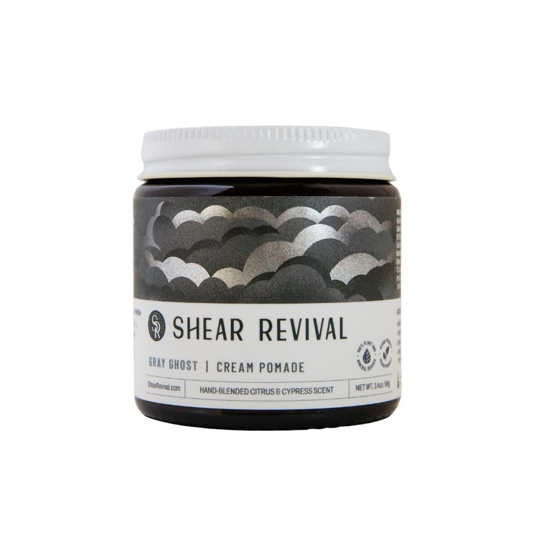 Shear Revival Gray Ghost Cream Pomade - Vegan Hair Styling Cream for All Hair Types, Strong Hold, 3.4oz | Natural Matte Finish, Citrus & Cypress Scent