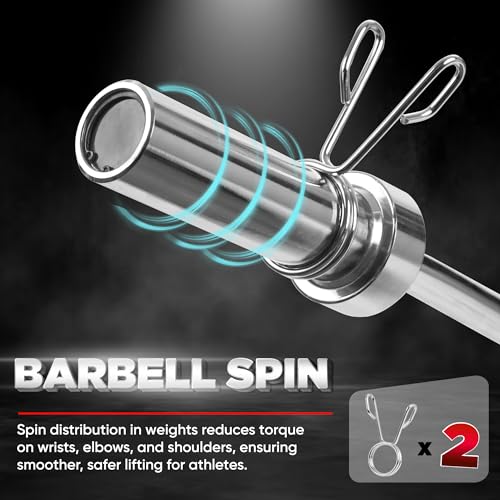 Yes4All Standard Straight Barbell 60" & EZ Curl Bar 47", Capacity 200 to 480 LB, Weight Bar 1" to 2" Diameter - Star Lock Collars, Rubber Ring, Barbell Spins Included for Deadlifts & Squats