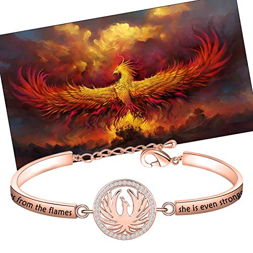 CYTING Phoenix Inspirational Quote Bracelet Phoenix Bird Jewelry Motivational Gift When The Phoenix Rises From The Flames She Is Even Stronger Than Before (Phoenix bracelet-rose gold)