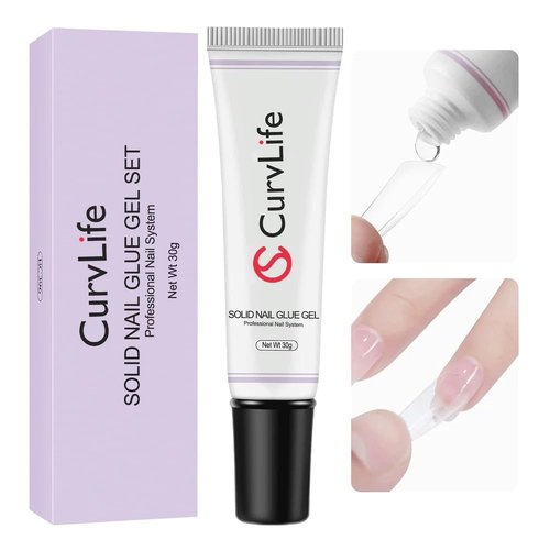 Curvlife Beauty Secrets Solid Nail Glue Gel for Press on Nails Soft Gel Nail Tips UV Cured Nail Glue 30g for Acrylic Nails Extension Fake Nail Bonding Gel Glue Decor Adhesive