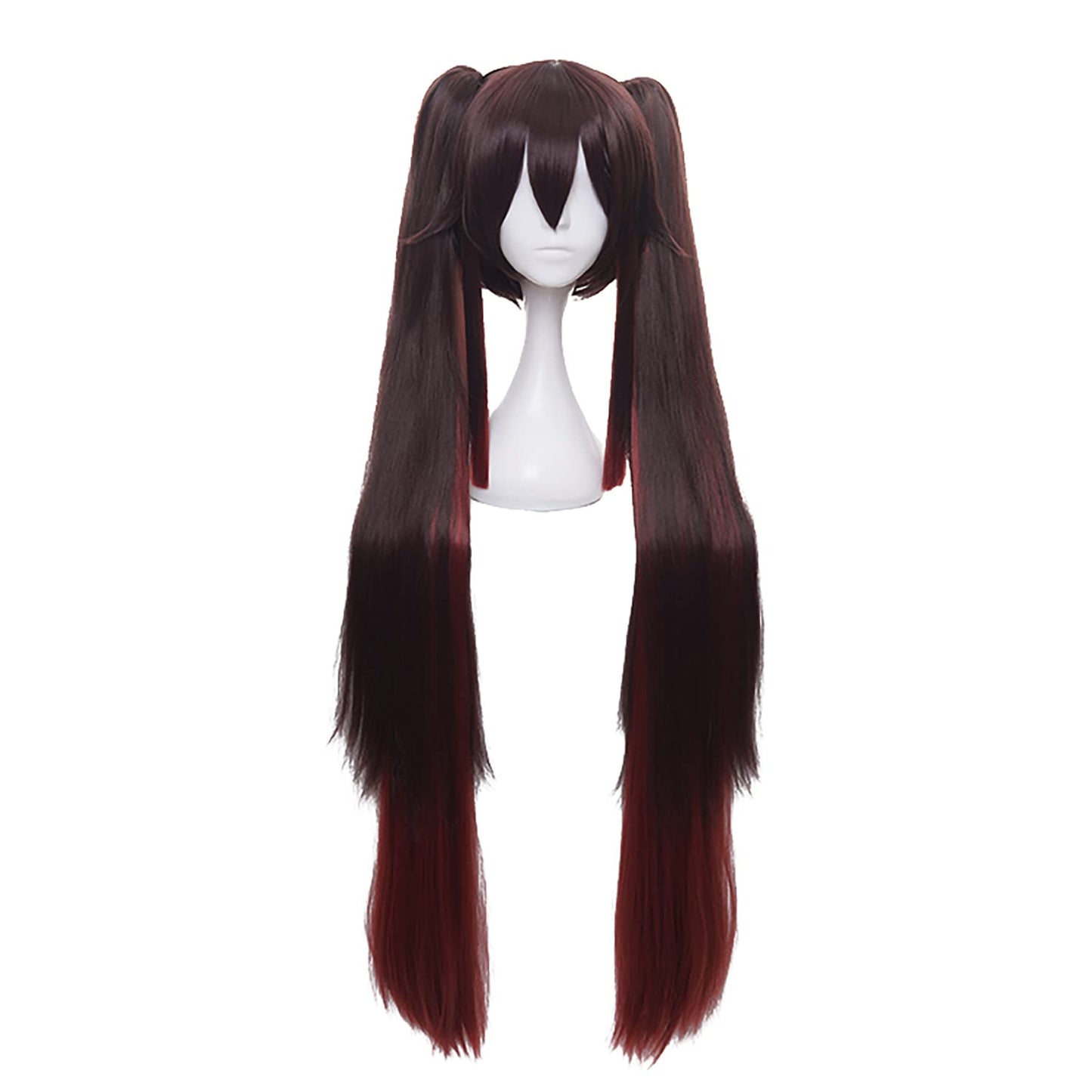 MoeLoli Hu Tao Cosplay wig for Genshin Impact Long Straight Brown Wigs with Ponytail Bangs for Women Halloween Party (Hu Tao)