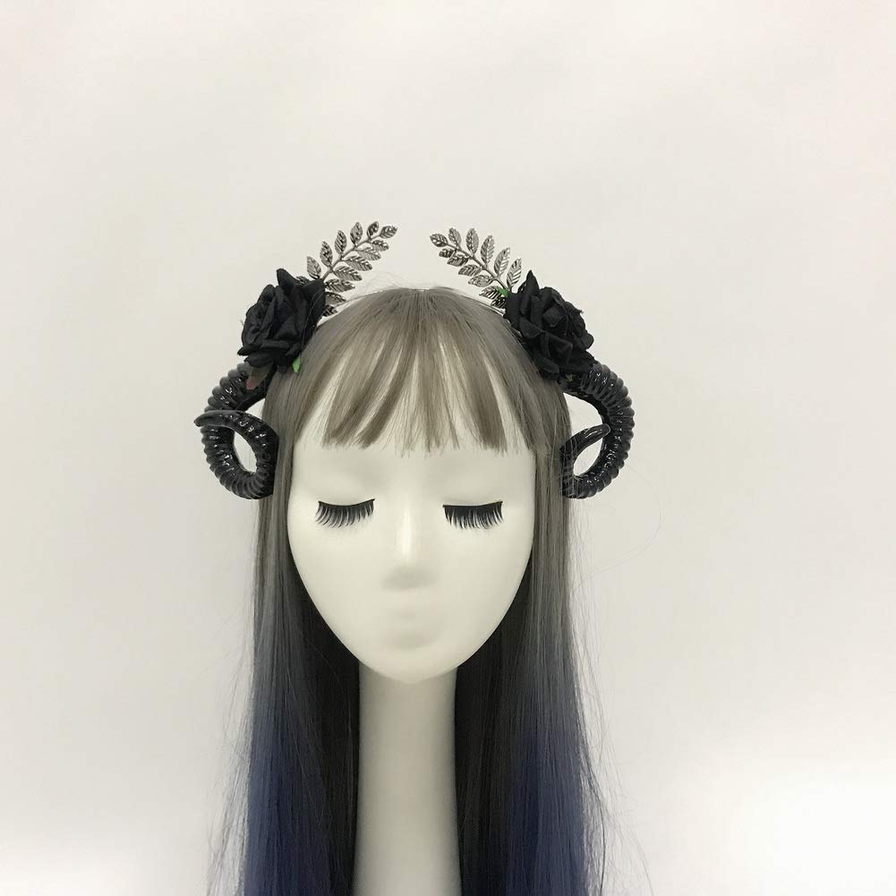 BLESSUME Mary Halo Crown Headband Goddess Headwear Halloween Costume Headpiece Headdress for Cosplay Party (T(Black Flower))