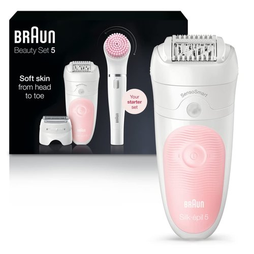 Braun SE5-895 Epilator - Waterproof Hair Removal Device for Women with Shaver & Exfoliator Attachments