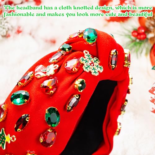 Christmas Rhinestone Headband Crystal Knotted Beaded Jeweled Headbands for Women Girls Xmas Tree Socks Top Hairband Wide Hair Band Christmas Costume Hair Accessories