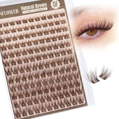 Wispy Lash Clusters Kit Natural Lash Extension Kit C Curved Eyelash Extension Kit 10-16mm Eyelash Clusters Thin Band Cluster Eyelash Extensions Kit 154pcs Individual Lashes by Lanflower
