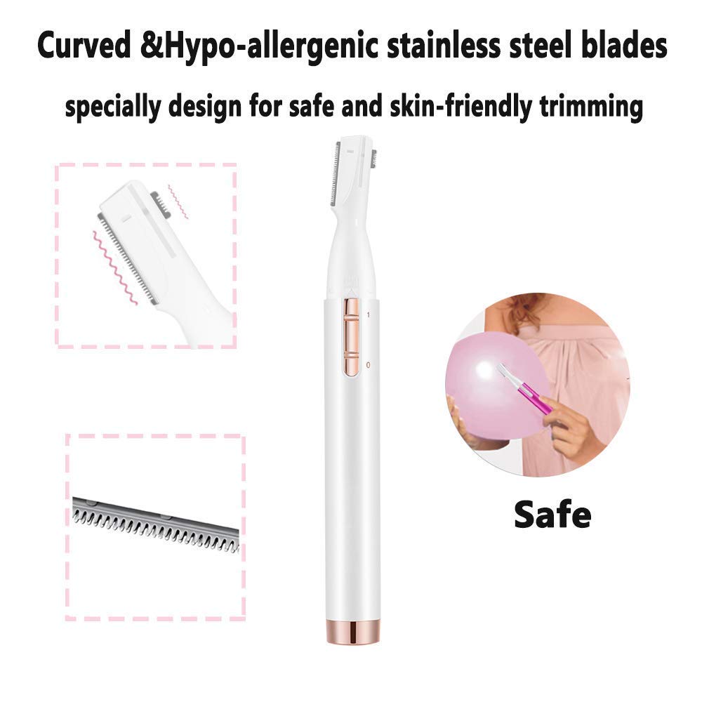 ZEXELLER Upgraded Eyebrow Trimmer, Precision Facial Hair Trimmer with Comb, Battery Operated Painless Electric Eyebrow Razor Facial Hair Remover Face Chin Neck, Upper-Lip, Peach-Fuzz