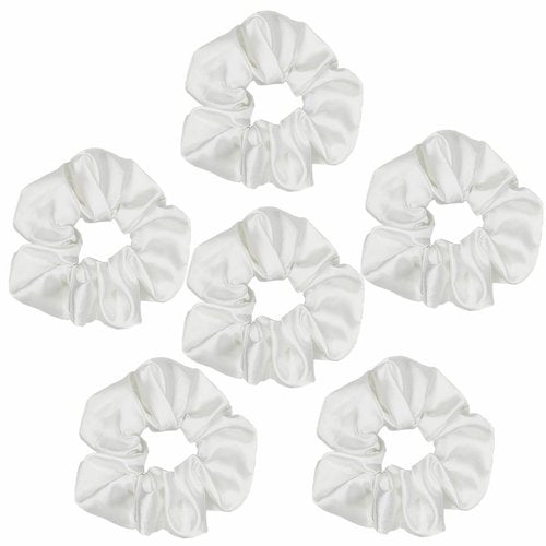 6 Pcs Satin Scrunchies - Soft Hair Ties, Ponytail Holders, Hair Bands, Hair Accessories for Women and Girls (4.3 inch, White)