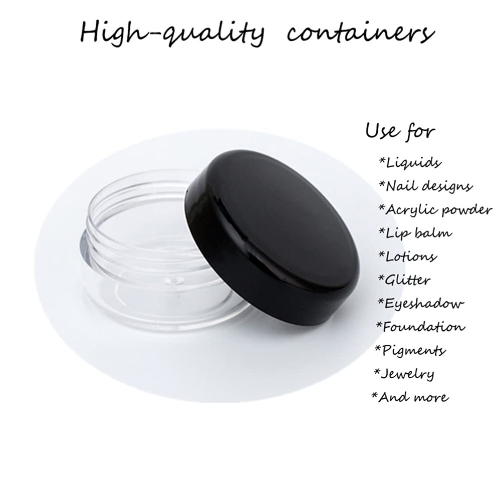 ZEJIA 10 Gram Sample Containers, 100 Count Cosmetic Containers with Lids, Refillable Empty Sample Jars, Small Plastic Containers with Lids (Black)