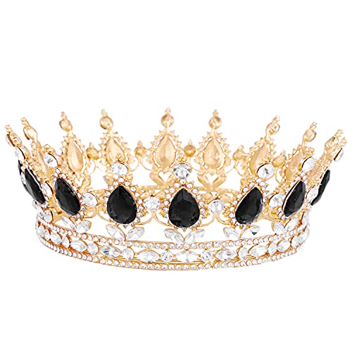 Crowns for Women, Vofler Queen Tiara Baroque Vintage Gold Black Crystal Rhinestone Headband for Lady Girl Bridal Bride Princess Prom Birthday Wedding Pageant Prom Homecoming Halloween Costume Party