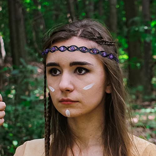 CoTeeZa Handmade Amethyst Braided Crown Fairy Elven Circlet Viking Healing Crystal Headband Tiara for Women Men Renaissance Cosplay Headpiece for Gift Wedding Prom Quinceanera Meditation