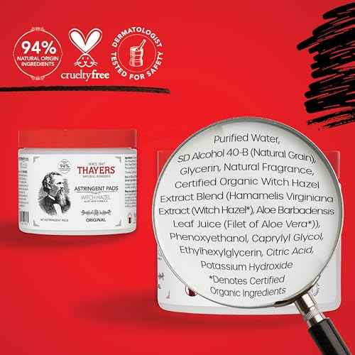 THAYERS Original Witch Hazel Astringent Pads with Aloe Vera Formula, 60 Count