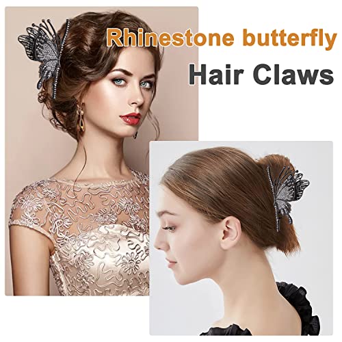 CROWN GUIDE Large Cute Butterfly Claw Clips for Women Girls Curly/Thick/Fine Hair, Big Rhinestone Hair Clips, Strong Hold Hair jumbo Jaw Clip Hair Styling Accessories