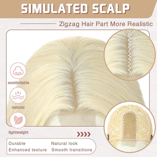 BUPPLER Ombre Brown Wig 18 Inch Medium Length Wigs for Women Lace Hairline Middle Part Synthetic Hair Wavy Wig with Upgraded Elastic Straps,Natural Hair Wig for Daily Party/Halloween Use 18Inch