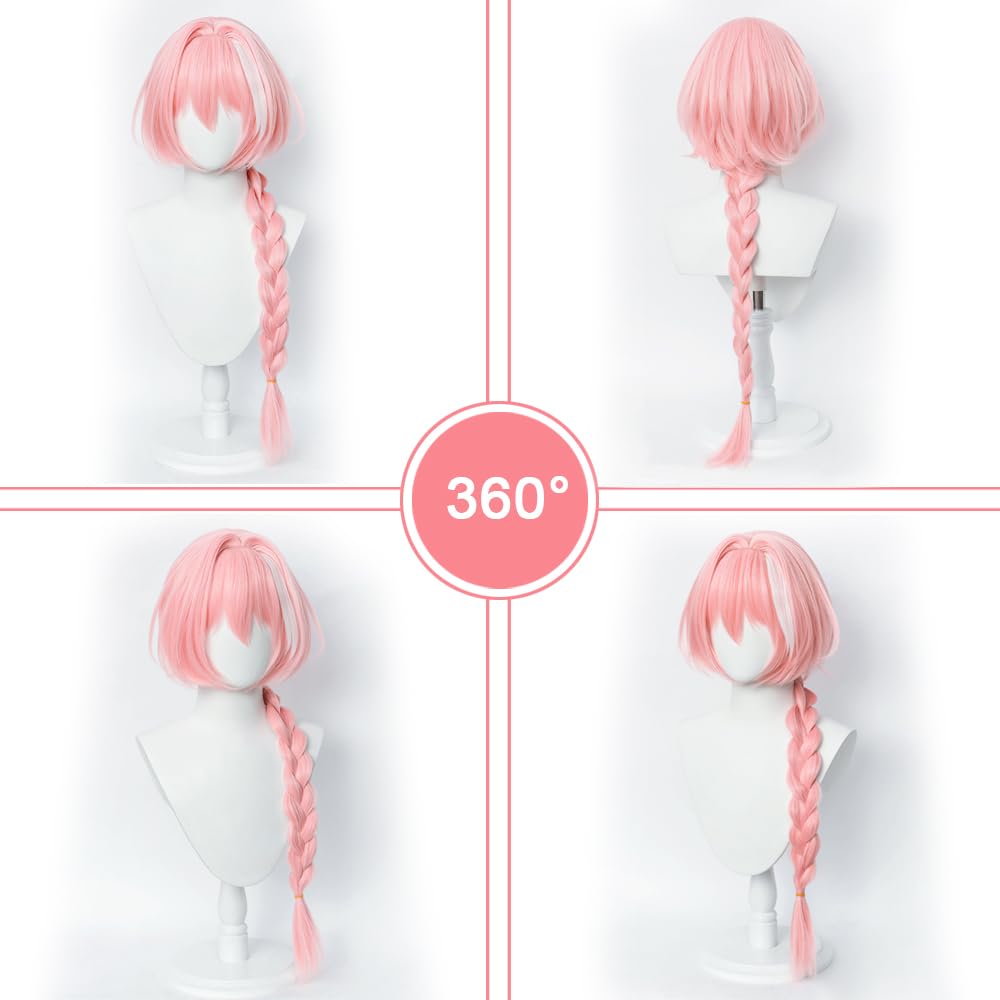 SEISAIDO Long pink Cosplay Wig Braided Anime Hair with High-Temperature Synthetic Fiber Suitable for Anime Cosplay Con