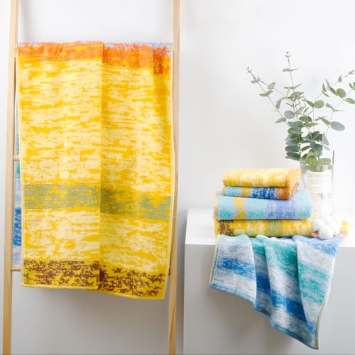 SEMAXE Luxury Bath Towel for Bathroom, 100% Cotton Towel with Hanging Loop, Soft & Absorbent, Gift Box Packaging, 55" L x 27" W, Colorful Towel Wheat Field