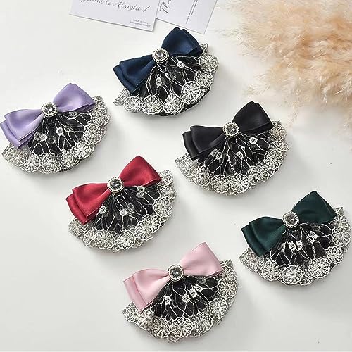 AsggBah 2pcs Hair Snood Net Barrettes with Bowknot Hair Clips with Thin Mesh Bun Cover for Women Ladies (Lace Red+Blue)