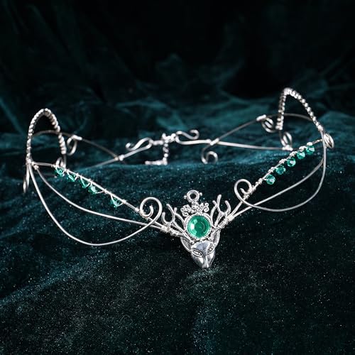 CoTeeZa Silver Fairy Circlet Elf Crown - Viking Celtic Headpiece Renaissance Anlters Elf Tiara Medieval Wedding Bride Headwaer Cosplay