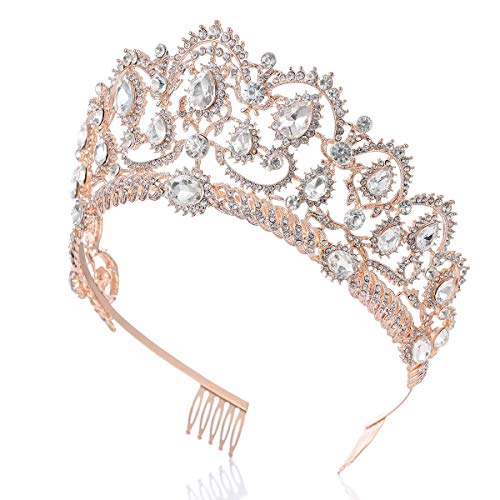 SNOWH Wedding Tiaras and Crowns - Rhinestone Bridal Crown Princess Tiara - Jewelry Headpieces with Comb for Women and Girls, Rose Gold