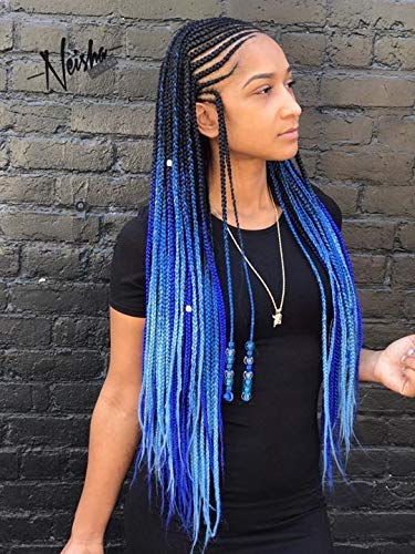 VCKOVCKO Ombre Color Jumbo Braiding Hair 3 Tone Jumbo Braid Hair Extensions For Twist Braiding,Jumbo Box Braiding Hair 24",3 Bundles/Lot,Black-Blue-Light Blue