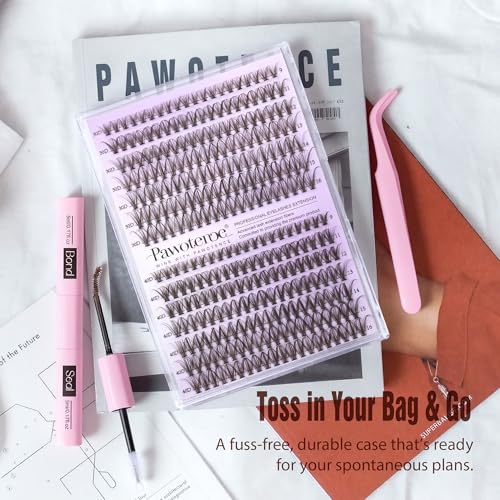 Pawotence Lash Clusters Kit 40D 60D Lash Extension Kit 10-18mm Cluster Eyelash Extension Kit Individual Lashes 280pcs Eyelash Clusters with Lash Bond and Seal, Lash Tweezers for Self Use