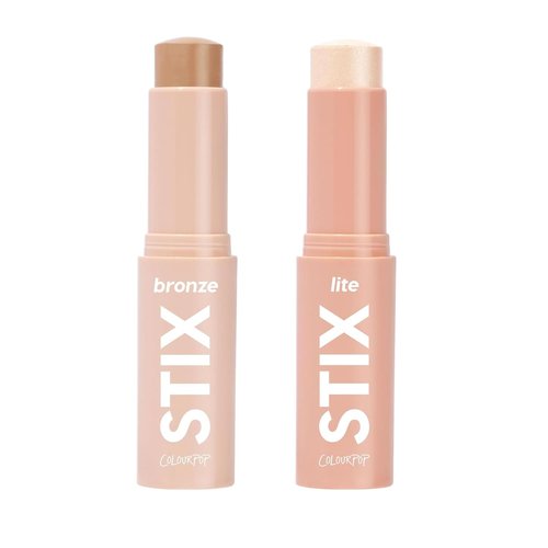 ColourPop Bronzer & Highlighter Duo - Cream Bronzer Stick (Laguna Beach, 0.28 oz) | Lite Stix (Glazey, 0.33 oz) - Buildable Matte Contour & Dewy Highlight for Sculpted Glow