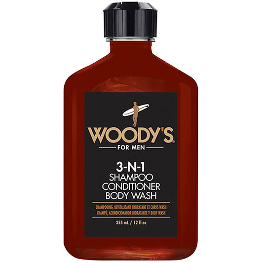 Woody's 3-in-1 Shampoo | Conditioner & Body Wash for Men - Travel-Size All-in-One Cleanser, 12 fl oz