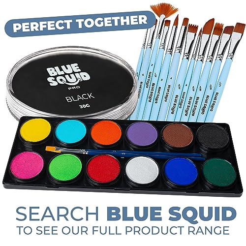 Blue Squid PRO Face Paint - Professional Water Based Single Cake Facepaint & Body Paints - SFX Makeup, Kids Adults Face Painting for Costume, Halloween, Cosplay - Classic Black 30g / 1oz