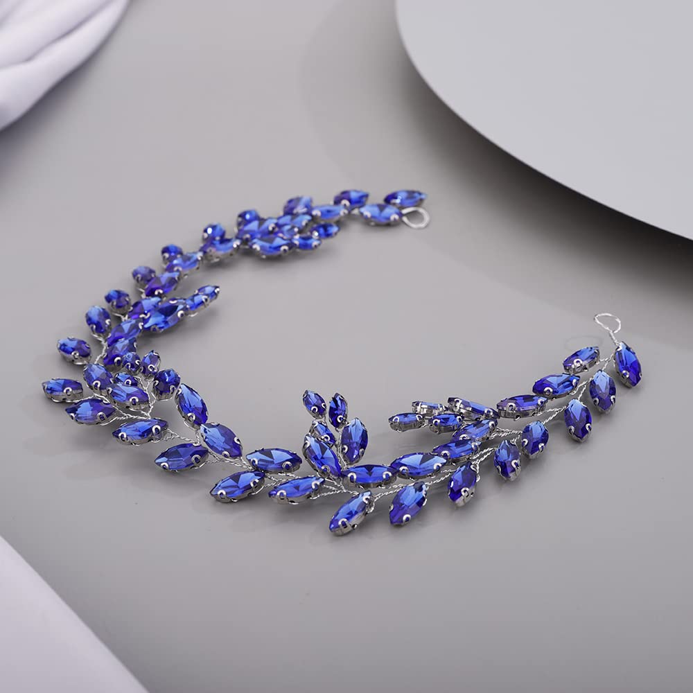 BERYUAN Headband Crystal Headband for Bride peacock blue Handmade Bridal Decorative Hair Comb Delicate Wedding Hair Accessories with Gorgeous