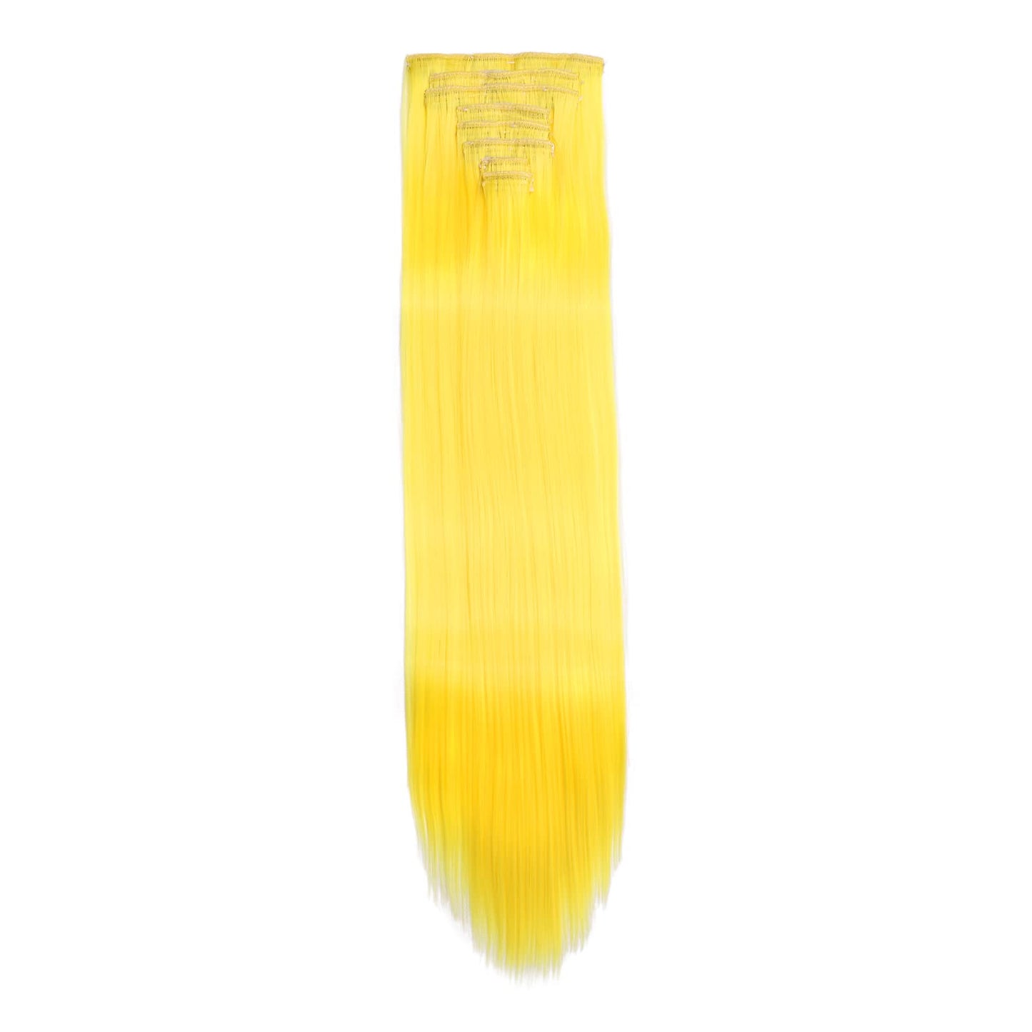 GIRLSHOW 8 Pieces Set Thick Clip in on Hair Extensions 24 Inch 5.11 Ounce Synthetic Full Head Straight Hairpieces for Women (24 Inch-Straight, Yellow)