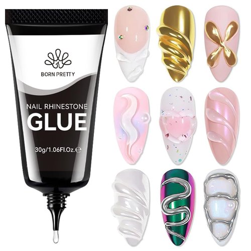 Born Pretty Nail Rhinestone Glue Gel for Nails Super Strong Gel Nail Glue for Nail Charm 3D Nails Gems Beads Nail Art Jewels Cured Need Nail Art DIY at Home 30ML