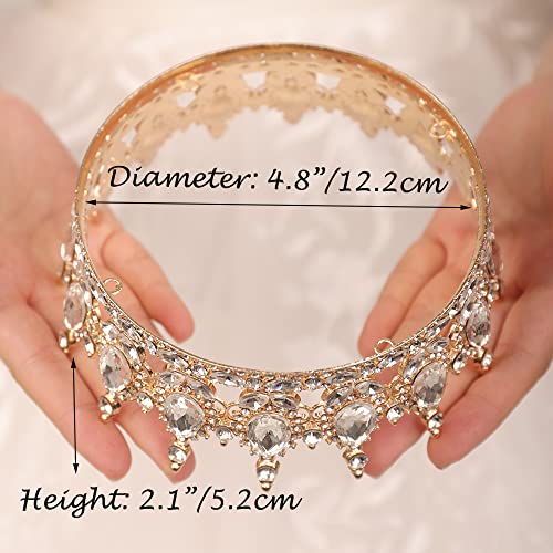 JWICOS Crystal Tiara for Women Rhinestone Bridal Wedding Full Round Tiara Hair Accessories for Girls Princess Tiara Crown Headband for Birthday Party Halloween Costume Prom (AB Rhinestone)