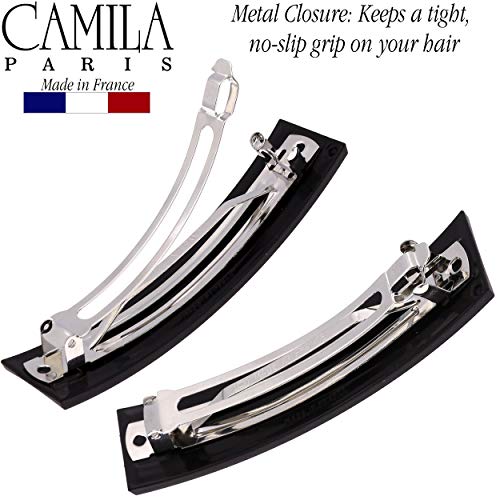 Camila Paris CP2652 French Hair Barrette Clip for Girls, Black, Metal Automatic Clasp Strong Hold Grip Hair Clips for Women, No Slip and Durable Styling Girls Hair Accessories, Made in France