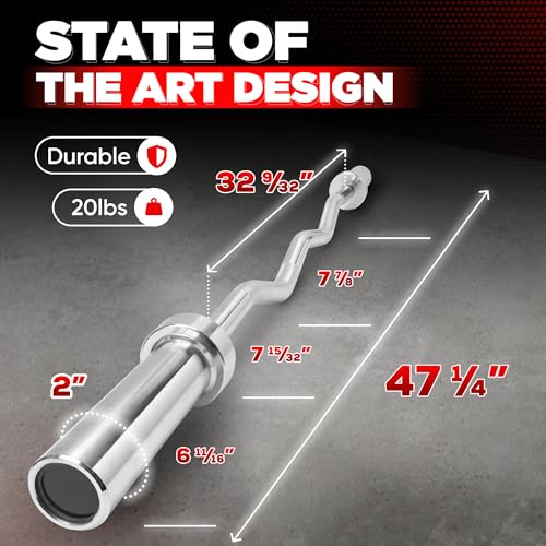 Yes4All Standard Straight Barbell 60" & EZ Curl Bar 47", Capacity 200 to 480 LB, Weight Bar 1" to 2" Diameter - Star Lock Collars, Rubber Ring, Barbell Spins Included for Deadlifts & Squats