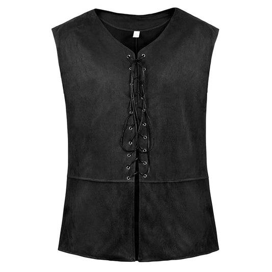 Lehauya Men's Pirate Vest Renaissance Vest Costume Pirate Costumes Medieval Steampunk Gothic Waistcoat Black Small