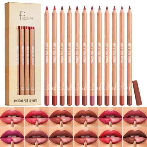 12 Colors Lip Liner Set, Matte Finish Series Lip Liners Pen Kit for Women, Long Lasting Waterproof Smooth High Pigmented Lip Pencil for Daily Makeup (Set A)