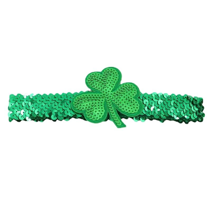 St. Patrick's Green Headband with Feathers Sequin Green Clover Hair Band JHSP21 (B2-Set)