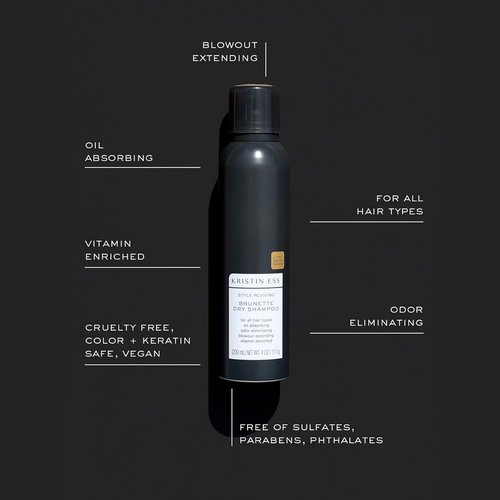 Kristin Ess Brunette Dry Shampoo - Oil Absorbing Powder Spray for Dark Hair | Vegan, 4 fl. oz.