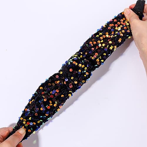 HEIDKRUEGER Knotted Sequins Headbands Soft Twist Hairband Bar Stage Sing Dance Party Headband Sparkle Glitter Hair Accessories for Women and Girls (Black)