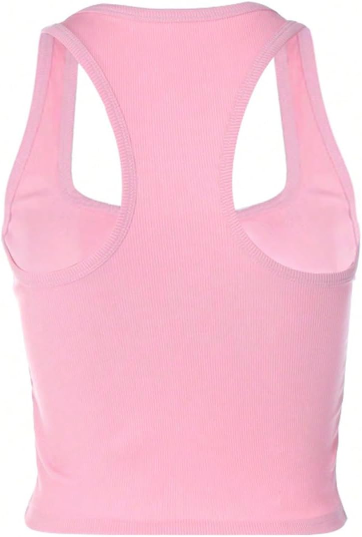 WDIRARA Women's Rhinestone Racerback Crop Tank Top - Y2K Style Sleeveless Rib Knit in Multiple Colors