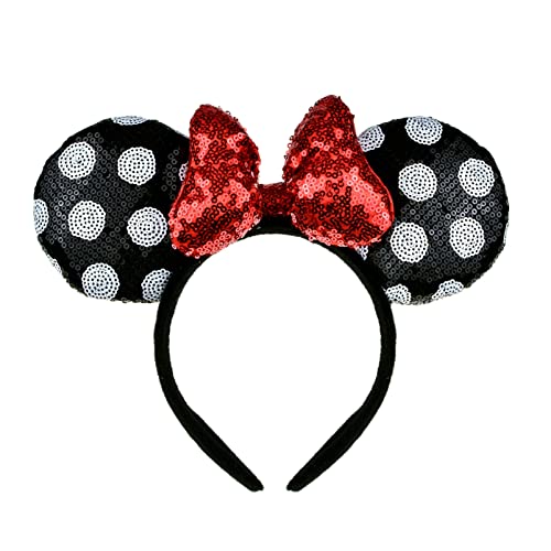 A Miaow 3D Black Mouse Sequin Ears Headband MM Glitter Butterfly Hair Clasp Park Supply Adults Women Photo Accessory (Lake Blue and Red)