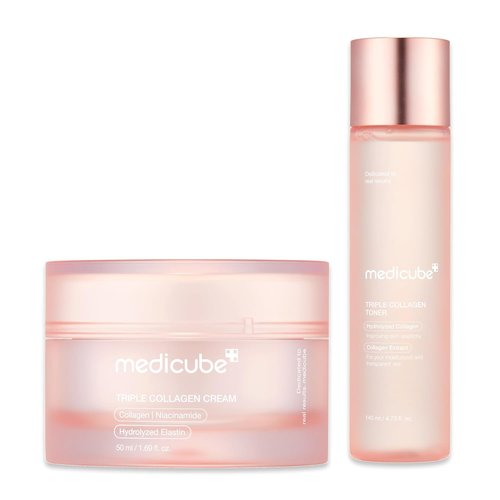 Medicube Triple Collagen Prep and Glow Duo - Triple Collagen Cream & Toner | Hyaluronic Acid & Premium Elastin for Enhanced Moisture Barrier | Korean Skincare