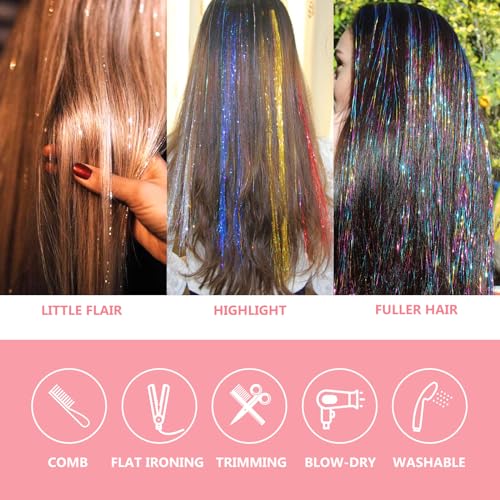 House West Hair Tinsel Kit for Girls,12 Colors, 48 Inches, 2800 Strands Hair Tinsel Kit,Tinsel Hair Extensions Kit Add Festive Flair to Your Look!Hair Tinsel Suitable for Women,Girls Kids.