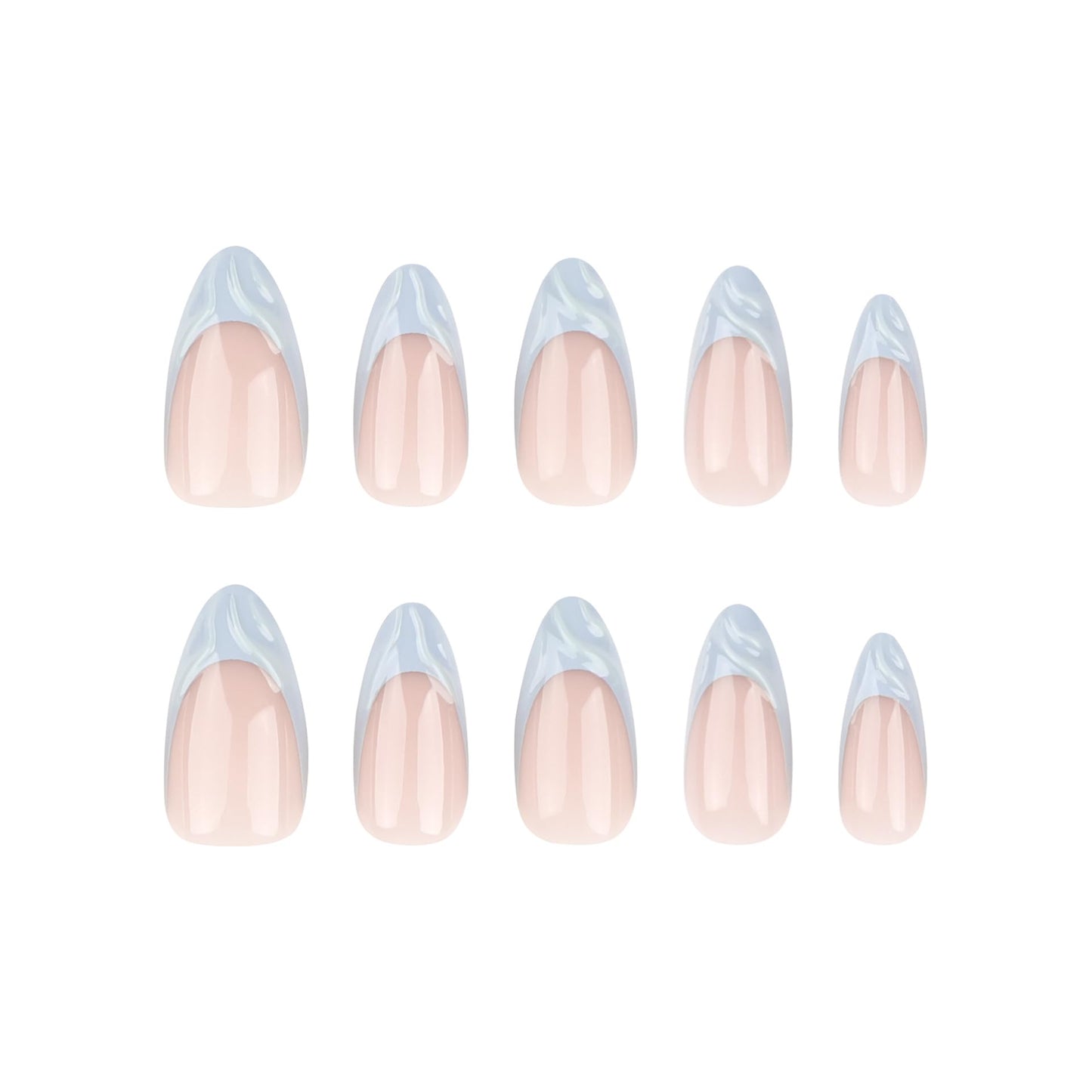 COCDLAN Press on Nails Medium Blue Fake Nails Almond Glossy 3D False Nails Tips Acrylic Glossy Glue on Nails Cute Nail Art Decorations for Women 24Pcs