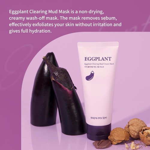 Papa Recipe Eggplant Clearing Mud Cream Mask - Deep Pore Purifying & Hydrating Face Mask for Sensitive Skin