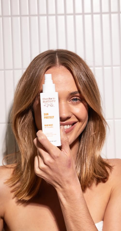 thanks to nature Sun and Heat Protection Spray for Hair, Lightweight Hair Care that Prevents Breakage, Reduces Frizz, Hair Mist with vitamin E, grapeseed, jojoba, argan and coconut oil, 5.1 fl oz