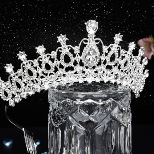 Makone Crowns for Women, Silver Princess Crown, Crystal Crown for Bridal, Wedding, Pageant, Birthday, Party