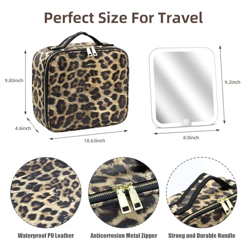 Makeup Bag with Magnetic Detachable Lighted Mirror, Travel Makeup Bag with Mirror 360¡Æ Angle, PU Leather Makeup Organizer Bag with Mirror and Lights, Portable Cosmetic Case Accessories Train Case Gift